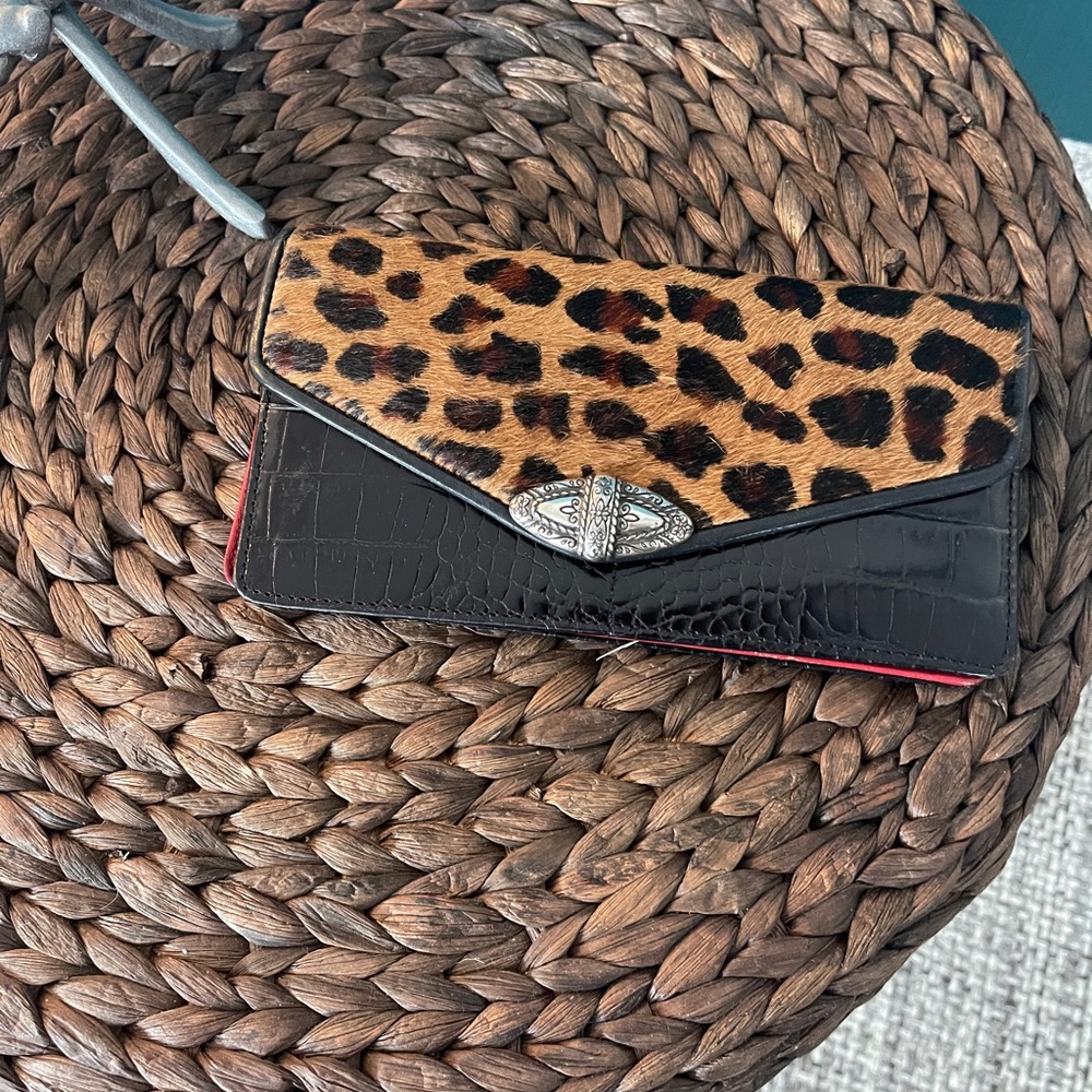 Brighton Leopard Print and Black Croc Clutch
